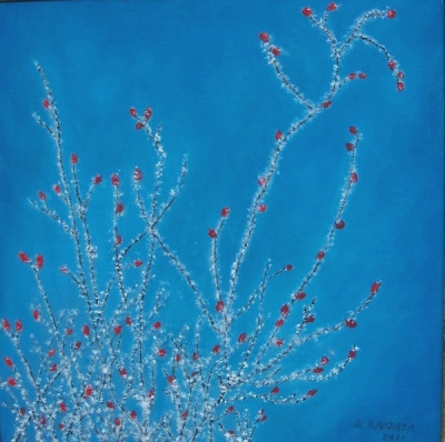 Głóg w zimie-olej na płótnie 41x41cm