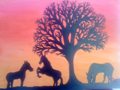 ponies at sunset