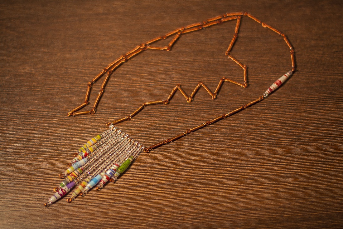 Indian stajl, miedź, koraliki szklane, koraliki papierowe (również ręcznie robione)