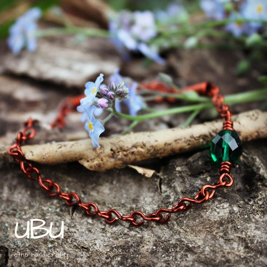 bransoletka z miedzi palonej (z silnika z przepalonej kosiarki) /niezapominajki później zeżarłam :D